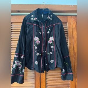 Free People Black Floral Embroidered Top